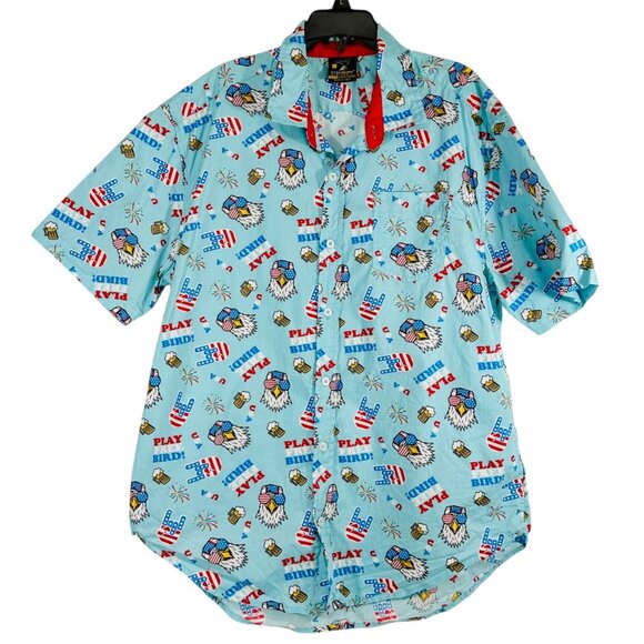 Staghorn Mens Patriotic Play Free Bird Button Up Shirt Size L July 4th America - Picture 1 of 13